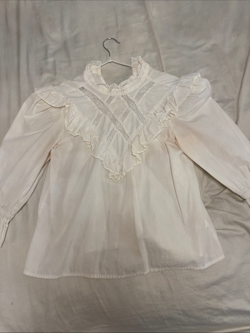 Girls' Cream Ruffle Lace Yoke Blouse